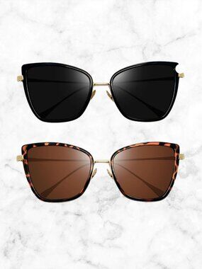 NIB | Set of 2 Oversized Cat Eye Sunglasses Black & Tortoise Shell Retro Gold